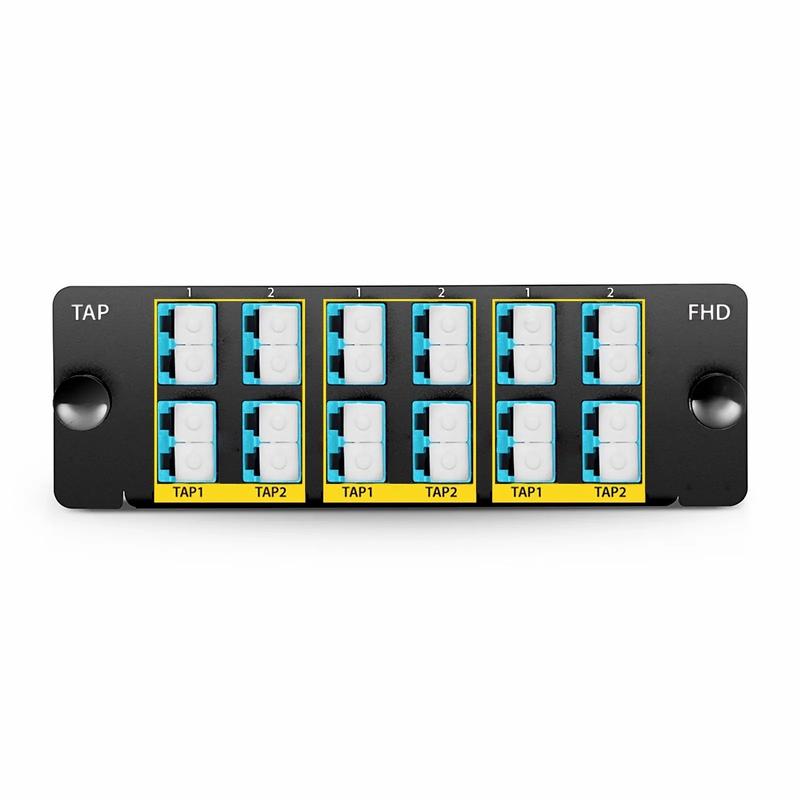 FHD™ BIDI LC TAP Cassette, OM4 Multimode, 6 x LC Duplex Live Ports, 6 x LC Duplex TAP Ports, 50/50 Split Ratio (Live/TAP), 40G