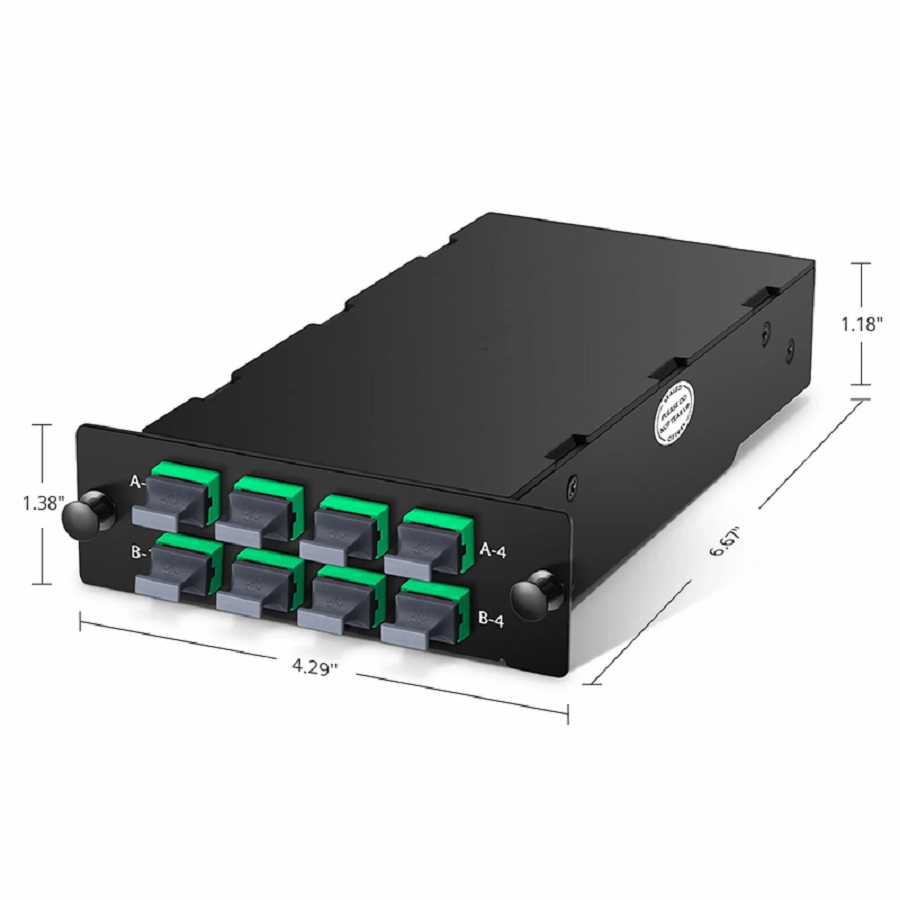 FHD™ 8 x MTP®-8 Mesh Cassette, 64 Fibers OS2 Single Mode, Universal, 8 x 8F MTP® to 8 x 8F MTP® (Green), 0.35dB Max.