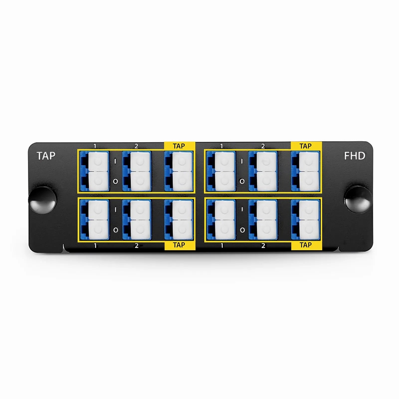 FHD™ LC TAP Cassette, OS2 Single Mode, 8 x LC Duplex Live Ports, 4 x LC Duplex TAP Ports, 50/50 Split Ratio (Live/TAP), 1/10/40/100G