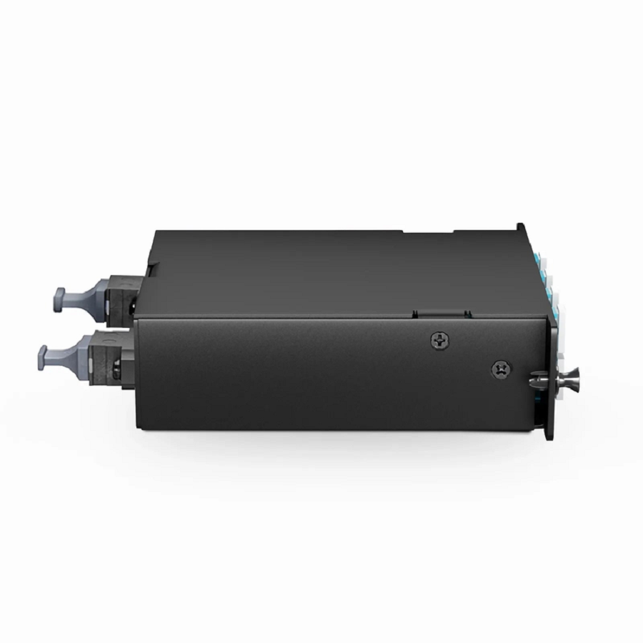 FHD™ MTP®-LC Cassette, OM4 Multimode, Universal, 16 Fibers, 2 x MTP®-8 (Male) to 8 x LC Duplex (Aqua), 0.35dB Max.