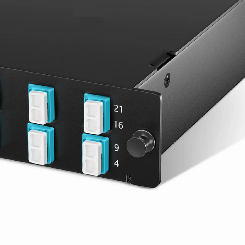 FHD™ MTP®-LC Cassette, OM4 Multimode, Universal, 16 Fibers, 2 x MTP®-8 (Male) to 8 x LC Duplex (Aqua), 0.35dB Max.
