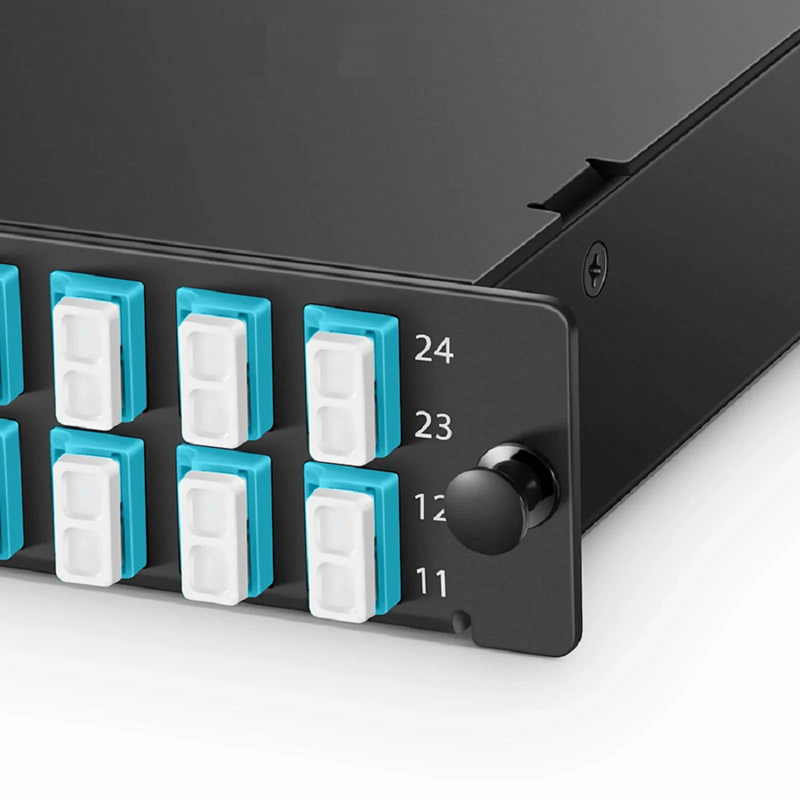 FHD™ MTP®-LC Cassette, OM4 Multimode, Type AF, 24 Fibers, MTP®-24 (Male) to 12 x LC Duplex (Aqua), 0.35dB Max.