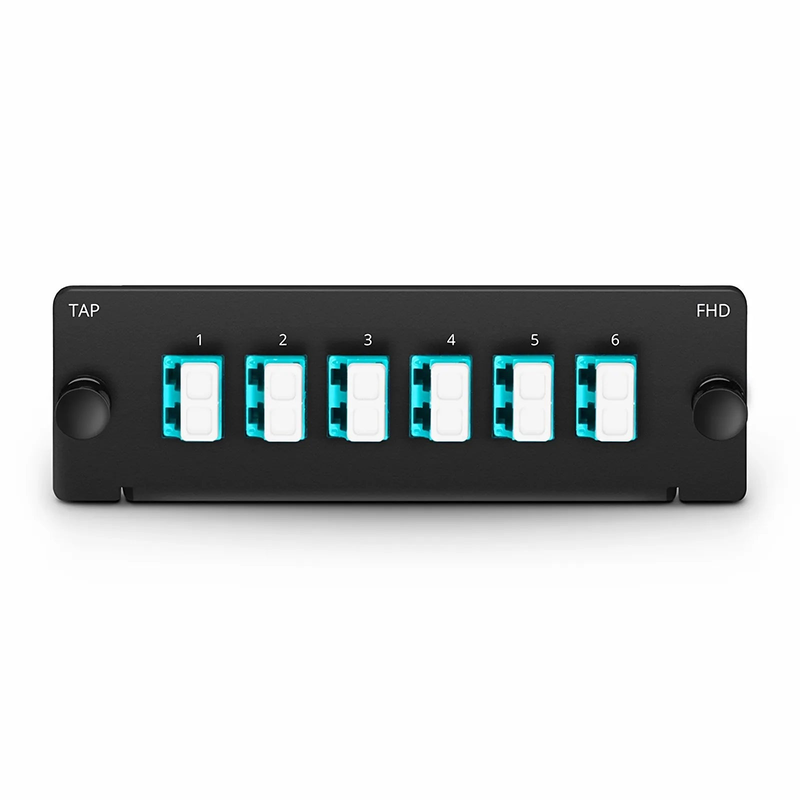 FHD™ MTP®-LC TAP Cassette, OM4 Multimode, 6 x LC Duplex Live Ports, MTP®-12 Male Live Port, MTP®-12 Male TAP Port, 50/50 Split Ratio (Live/TAP), 10/40/100G