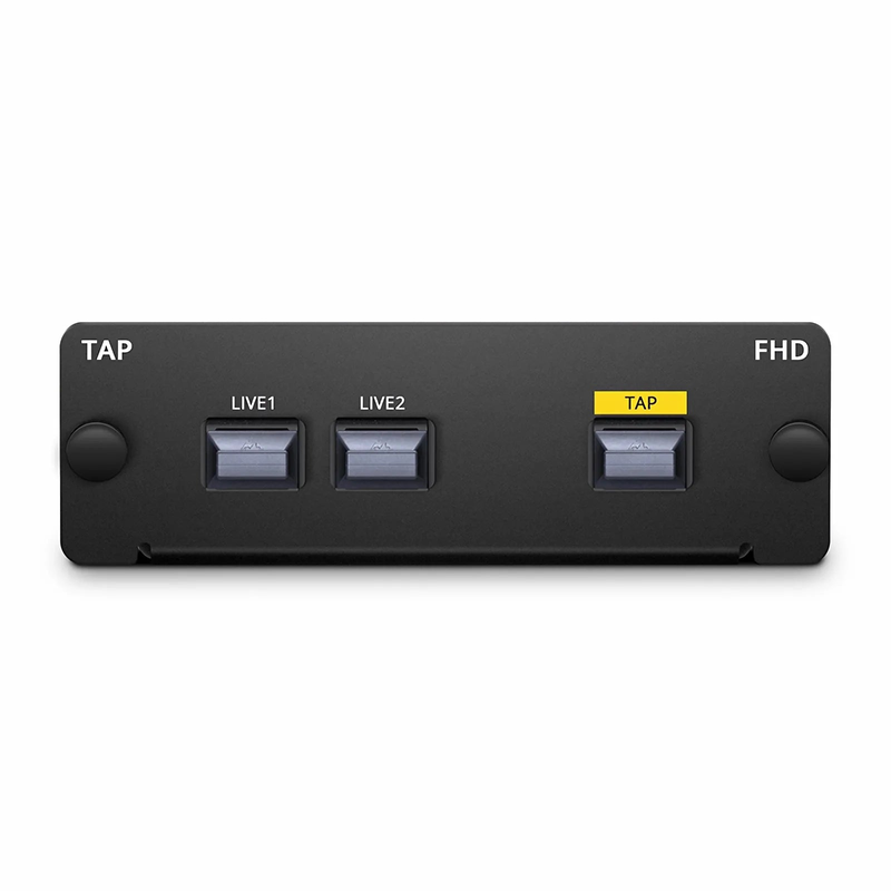 FHD™ MTP® TAP Cassette, OS2 Single Mode, 2 x MTP®-12 Male Live Ports, MTP®-12 Male TAP Port, 50/50 Split Ratio (Live/TAP), 40/100G
