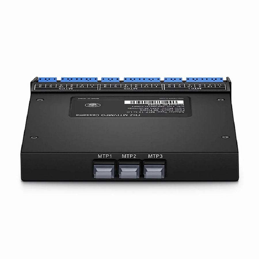 FHZ™ MTP®-LC Cassette, OS2 Singlemode, Universal, 36 Fibers, 3 x MTP®-12 (Male) to 6 x LC Duplex and 6 x LC Quad (Blue), 0.35dB Max.