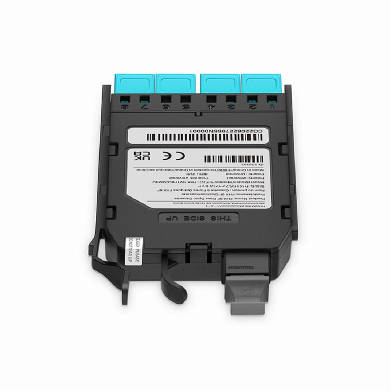 FHX™ MTP®-LC Cassette, OS2 Single Mode, Universal, 8 Fibers, MTP®-8 (Male) to 4 x Shuttered LC Duplex (Blue), 0.35dB Max.