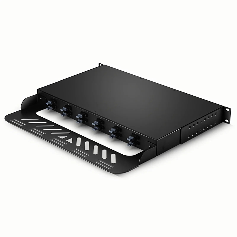 FHU™ 1U MTP®-LC Cassette, OM4 Multimode, Universal, 96 Fibers, 12 x MTP®-8 (Male) to 24 x LC Quad (Aqua), 0.35dB Max.