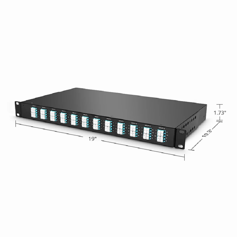 FHU™ 1U MTP®-LC Cassette, OS2 Single Mode, Universal, 96 Fibers, 12 x MTP®-8 (Male) to 24 x LC Quad (Blue), 0.35dB Max.