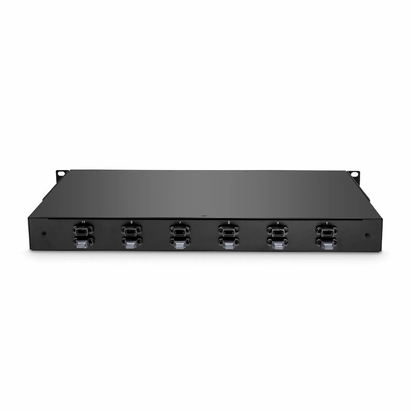 FHU™ 1U MTP®-LC Cassette, OS2 Single Mode, Universal, 96 Fibers, 12 x MTP®-8 (Male) to 24 x LC Quad (Blue), 0.35dB Max.