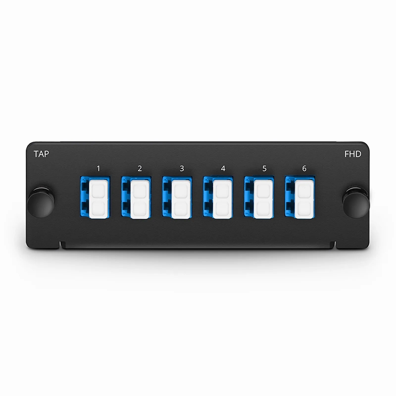 FHD™ MTP®-LC TAP Cassette, OS2 Single Mode, 6 x LC Duplex Live Ports, MTP®-12 Male Live Port, MTP®-12 Male TAP Port, 50/50 Split Ratio (Live/TAP), 10/40/100G