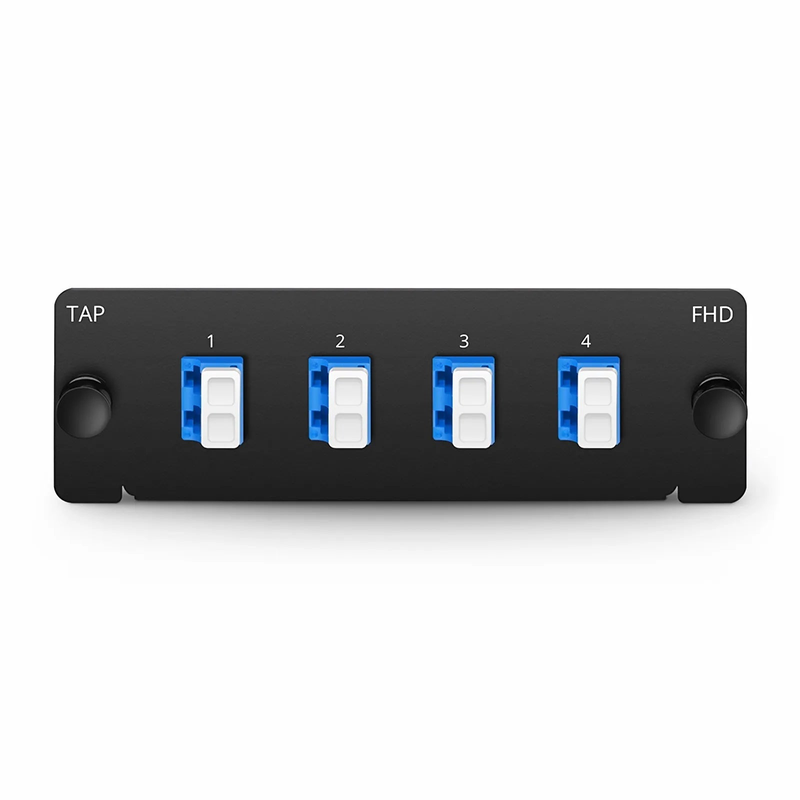 FHD™ MTP®-LC TAP Cassette, OS2 Single Mode, 4 x LC Duplex Live Ports, MTP®-8 Male Live Port, MTP®-8 Male TAP Port, 50/50 Split Ratio (Live/TAP), 10/40/100G