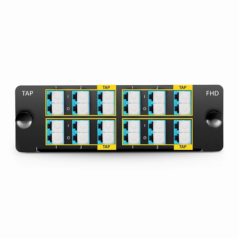 FHD™ LC TAP Cassette, OM4 Multimode, 8 x LC Duplex Live Ports, 4 x LC Duplex TAP Ports, 50/50 Split Ratio (Live/TAP), 1/10/40/100G