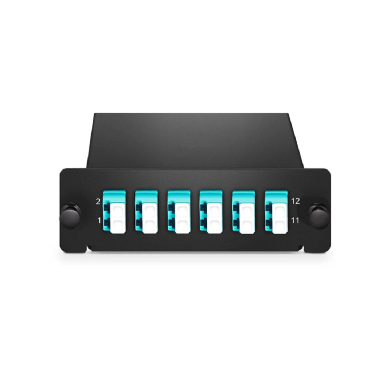 FHD™ LC Splice Cassette with Pigtails, 12 Fibers OM4 Multimode, 6 x LC UPC Duplex (Aqua), 0.3dB Max.