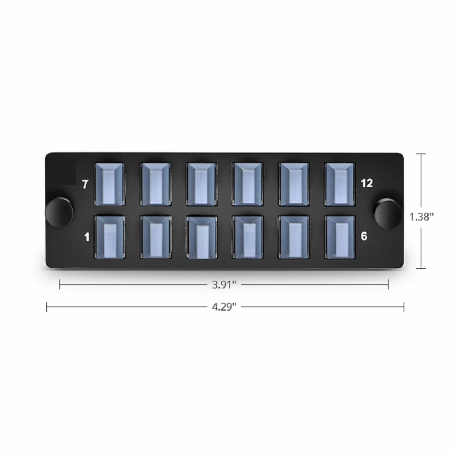FHD™ Fiber Adapter Panel, OS2/OM3/OM4, 12 x MTP®-8/12/24 Key Up to Key Down (Black) Adapter, Type A
