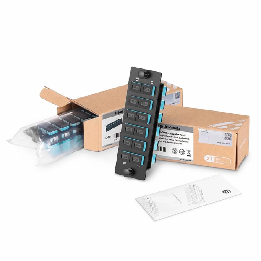 FHD™ Fiber Adapter Panel, 12 Fibers OM4 Multimode, 6 x SC UPC Duplex (Aqua) Adapter, Ceramic Sleeve