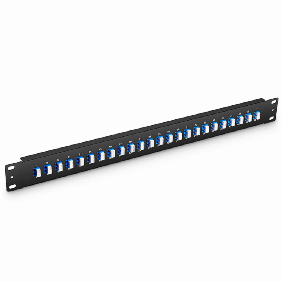 FHU™ 1U 19'' Fiber Adapter Panel, 48 Fibers OS2 Single Mode, 24 x LC UPC Duplex (Blue) Adapter, Ceramic Sleeve