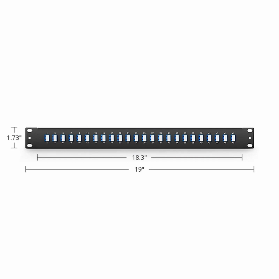 FHU™ 1U 19'' Fiber Adapter Panel, 48 Fibers OS2 Single Mode, 24 x LC UPC Duplex (Blue) Adapter, Ceramic Sleeve