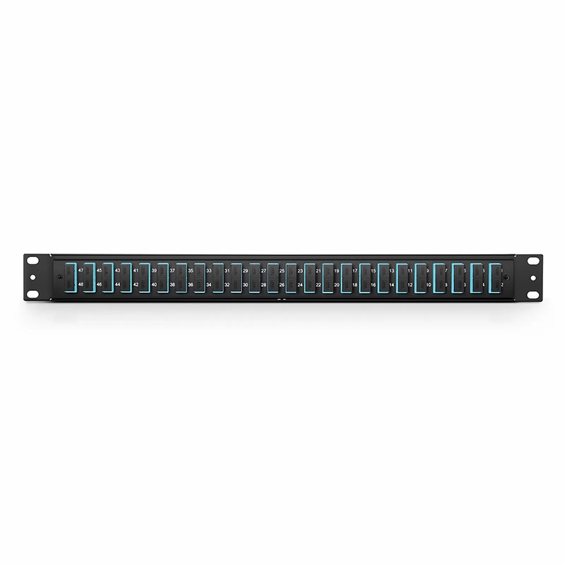 FHU™ 1U 19'' Fiber Adapter Panel, 48 Fibers OM4 Multimode, 24 x SC UPC Duplex (Aqua) Adapter, Ceramic Sleeve