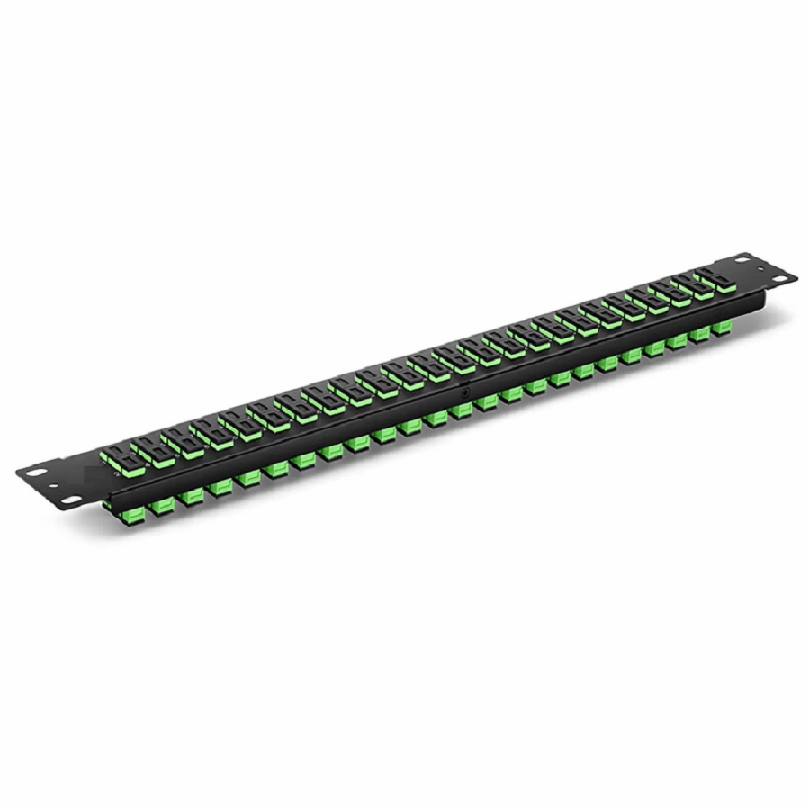 FHU™ 1U 19'' Fiber Adapter Panel, 48 Fibers OS2 Single Mode, 24 x SC APC Duplex (Green) Adapter, Ceramic Sleeve