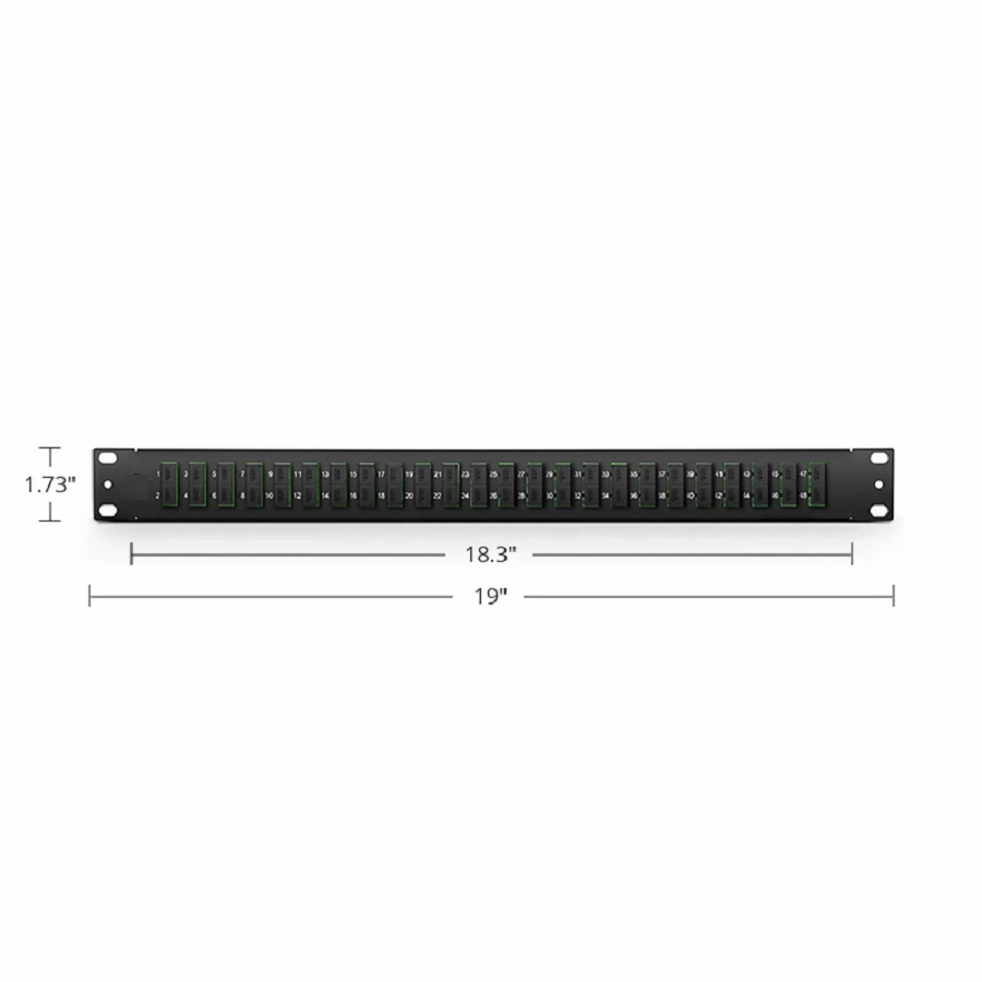 FHU™ 1U 19'' Fiber Adapter Panel, 48 Fibers OS2 Single Mode, 24 x SC APC Duplex (Green) Adapter, Ceramic Sleeve