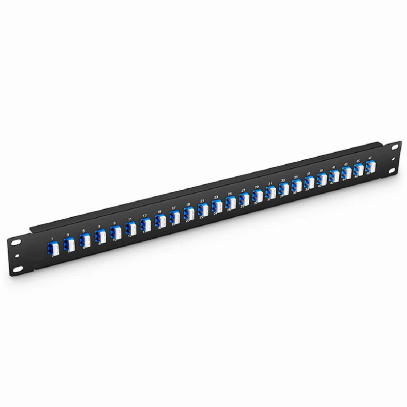 FHU™ 1U 19'' Fiber Adapter Panel, 48 Fibers OS2 Single Mode, 24 x LC UPC Duplex (Blue) Adapter, Ceramic Sleeve