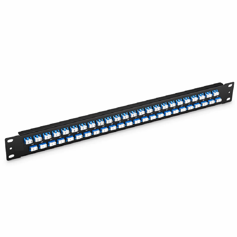 FHU™ 1U 19'' Fiber Adapter Panel, 96 Fibers OS2 Single Mode, 48 x LC UPC Duplex (Blue) Adapter, Ceramic Sleeve