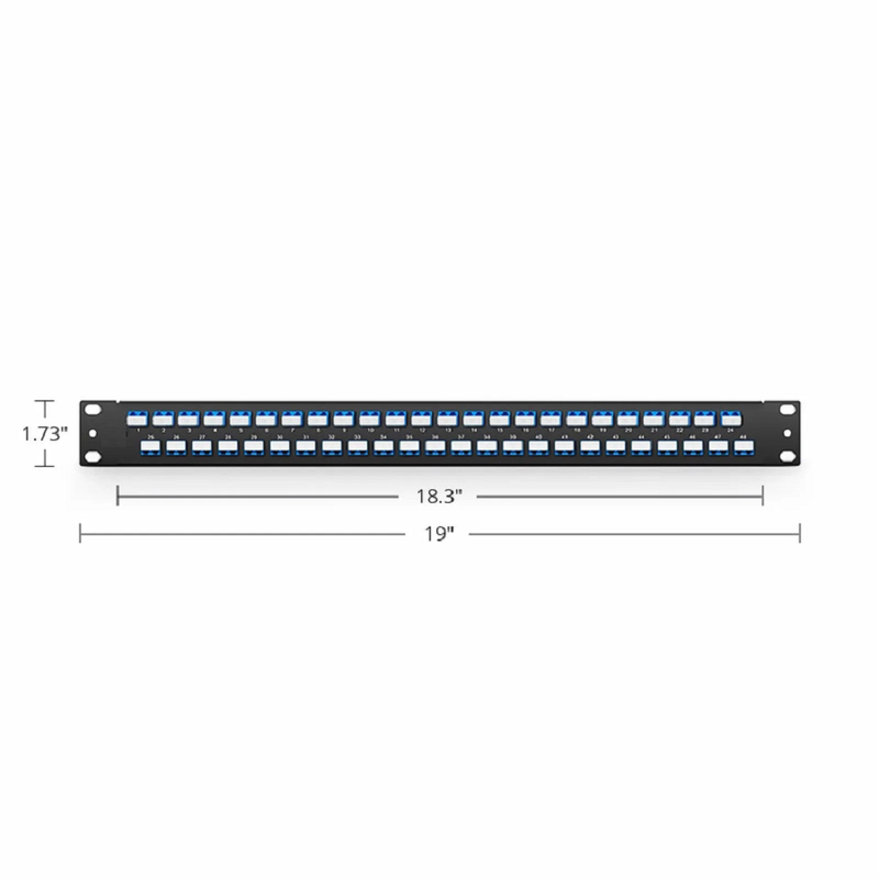 FHU™ 1U 19'' Fiber Adapter Panel, 96 Fibers OS2 Single Mode, 48 x LC UPC Duplex (Blue) Adapter, Ceramic Sleeve
