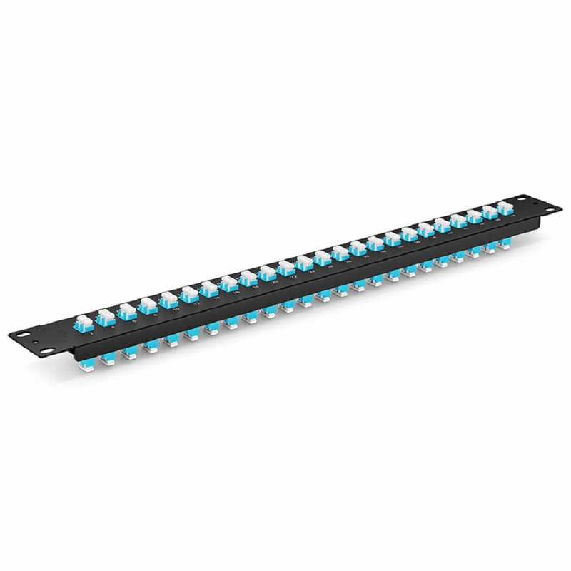 FHU™ 1U 19'' Fiber Adapter Panel, 48 Fibers OM4 Multimode, 24 x LC UPC Duplex (Aqua) Adapter, Ceramic Sleeve