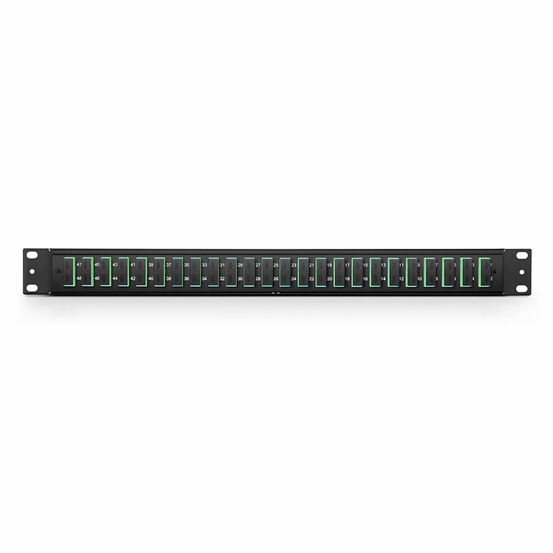 FHU™ 1U 19'' Fiber Adapter Panel, 48 Fibers OS2 Single Mode, 24 x SC APC Duplex (Green) Adapter, Ceramic Sleeve