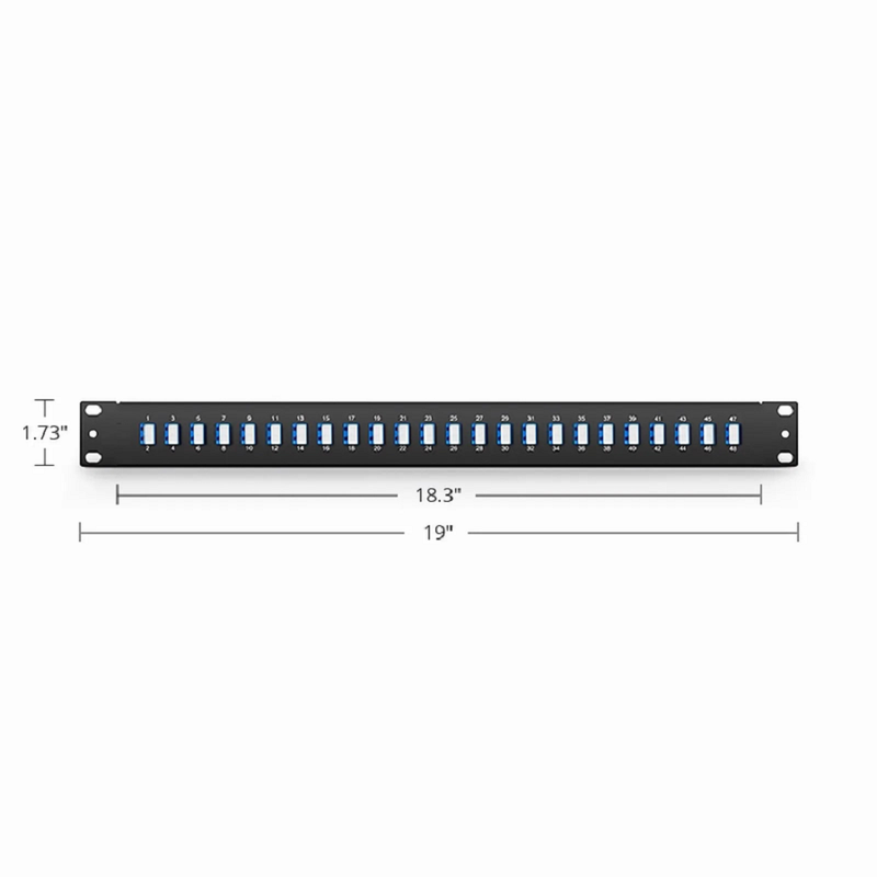 FHU™ 1U 19'' Fiber Adapter Panel, 48 Fibers OS2 Single Mode, 24 x LC UPC Duplex (Blue) Adapter, Ceramic Sleeve