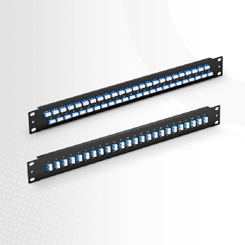 FHU™ 1U 19'' Fiber Adapter Panel, 48 Fibers OM4 Multimode, 24 x LC UPC Duplex (Aqua) Adapter, Ceramic Sleeve