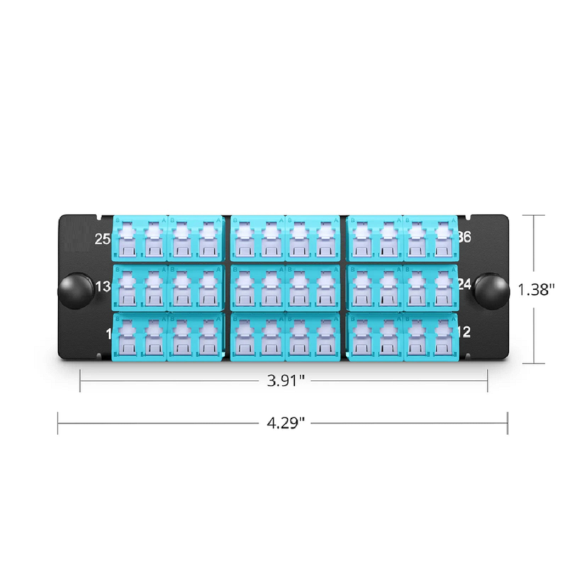 FHD™ Fiber Adapter Panel, 36 Fibers OS2 Single Mode, 18 x Shuttered LC UPC Duplex (Blue) Adapter, Ceramic Sleeve