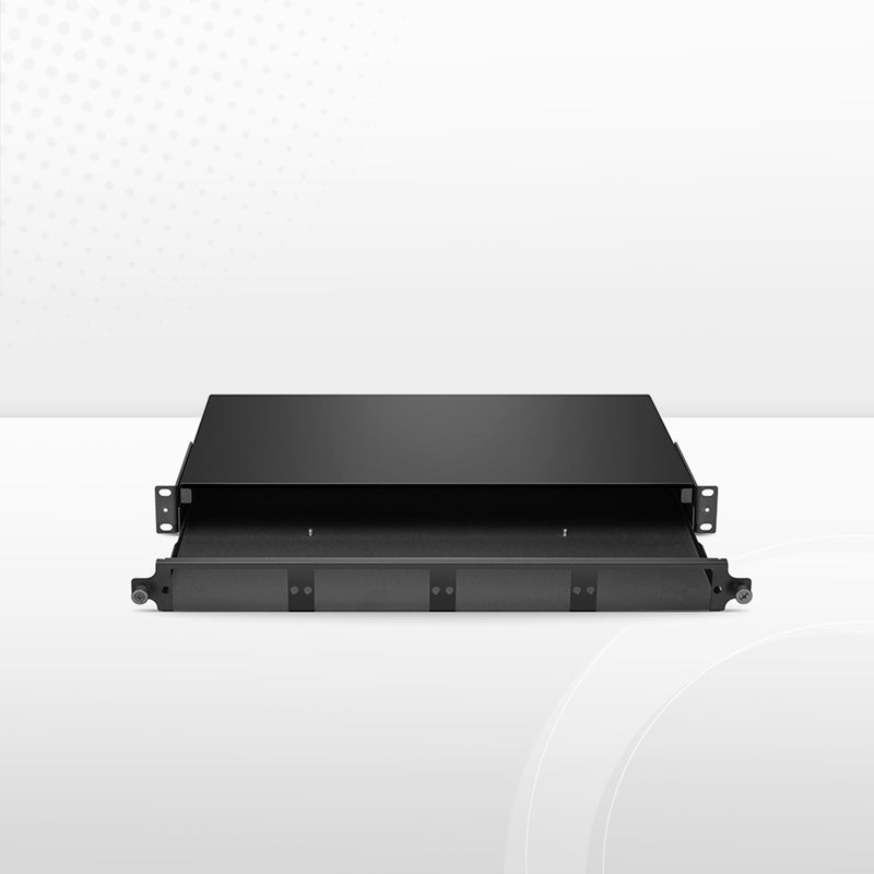 FHD™ High Density 1U Rack Mount Enclosure Unloaded, Sliding and Tilt-down Drawer, Holds up to 4 x FHD™ Cassettes, Panels, or Splice Trays, 144 Fibers (LC)