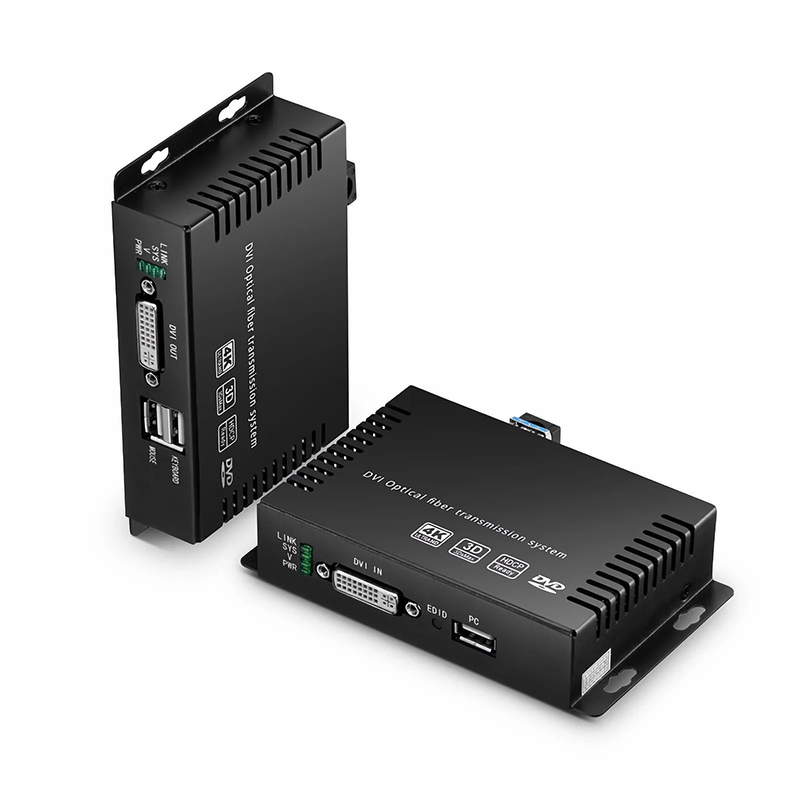 4K DVI USB2.0 KVM Extender Set with Audio and EDID over LC Fiber Optic Cable for 10km, 3840x 2160@30Hz, with Pre-installed SFP+ Modules