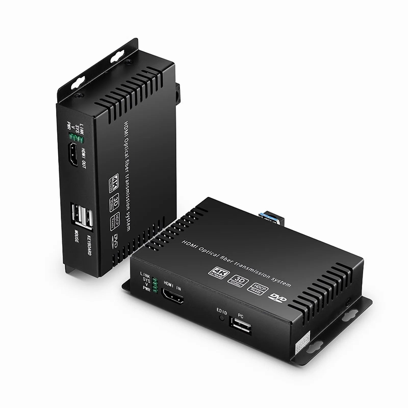 4K HDMI USB2.0 KVM Extender Set with Audio and EDID over LC Fiber Optic Cable for 10km, 3840x 2160@30Hz, with Pre-installed SFP+ Modules