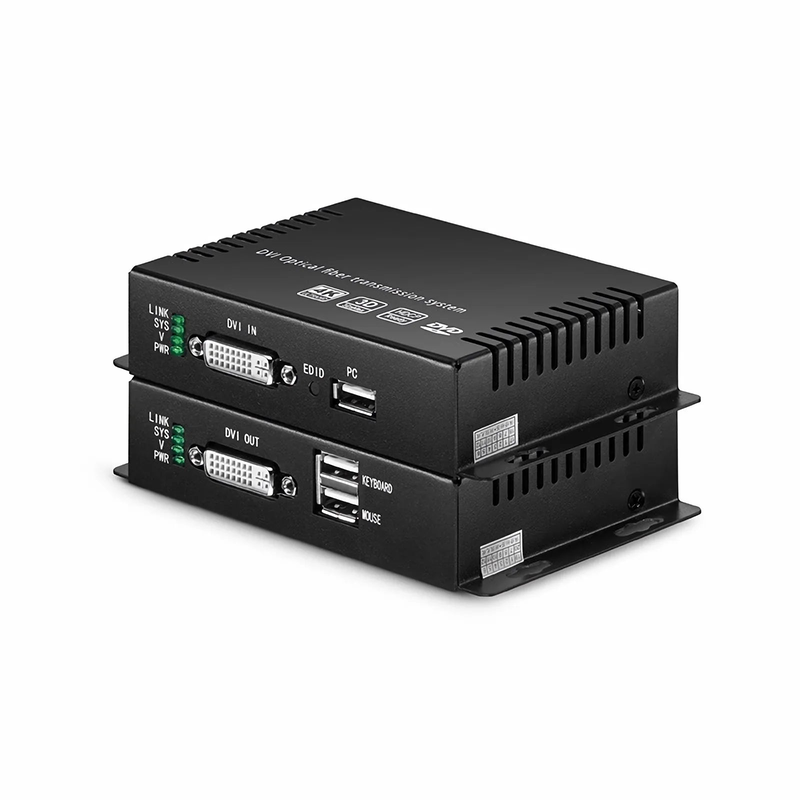 4K DVI USB2.0 KVM Extender Set with Audio and EDID over LC Fiber Optic Cable for 10km, 3840x 2160@30Hz, with Pre-installed SFP+ Modules