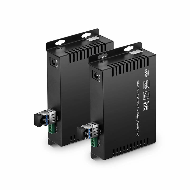 4K DVI USB2.0 KVM Extender Set with Audio and EDID over LC Fiber Optic Cable for 10km, 3840x 2160@30Hz, with Pre-installed SFP+ Modules