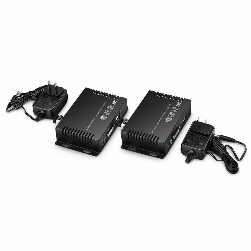 4K DVI USB2.0 KVM Extender Set with Audio and EDID over LC Fiber Optic Cable for 10km, 3840x 2160@30Hz, with Pre-installed SFP+ Modules