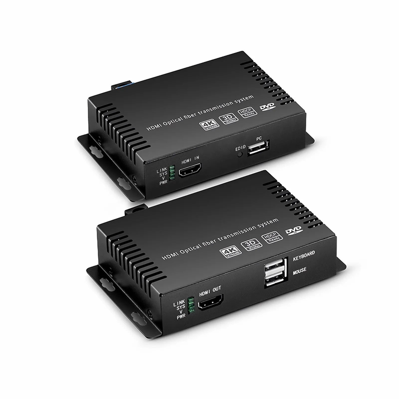 4K HDMI USB2.0 KVM Extender Set with Audio and EDID over LC Fiber Optic Cable for 10km, 3840x 2160@30Hz, with Pre-installed SFP+ Modules