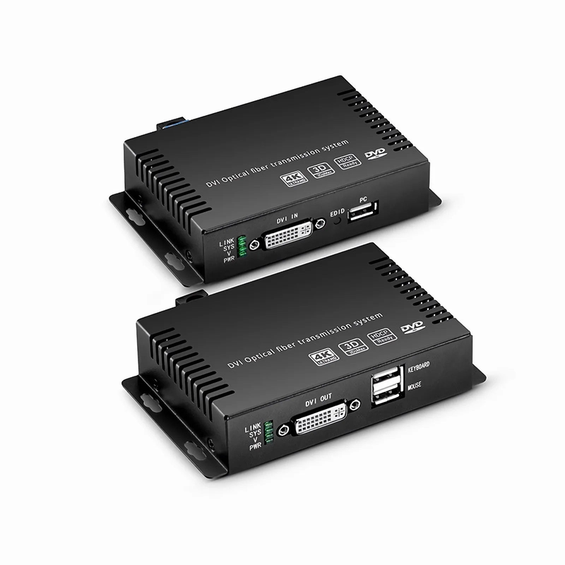 4K DVI USB2.0 KVM Extender Set with Audio and EDID over LC Fiber Optic Cable for 10km, 3840x 2160@30Hz, with Pre-installed SFP+ Modules