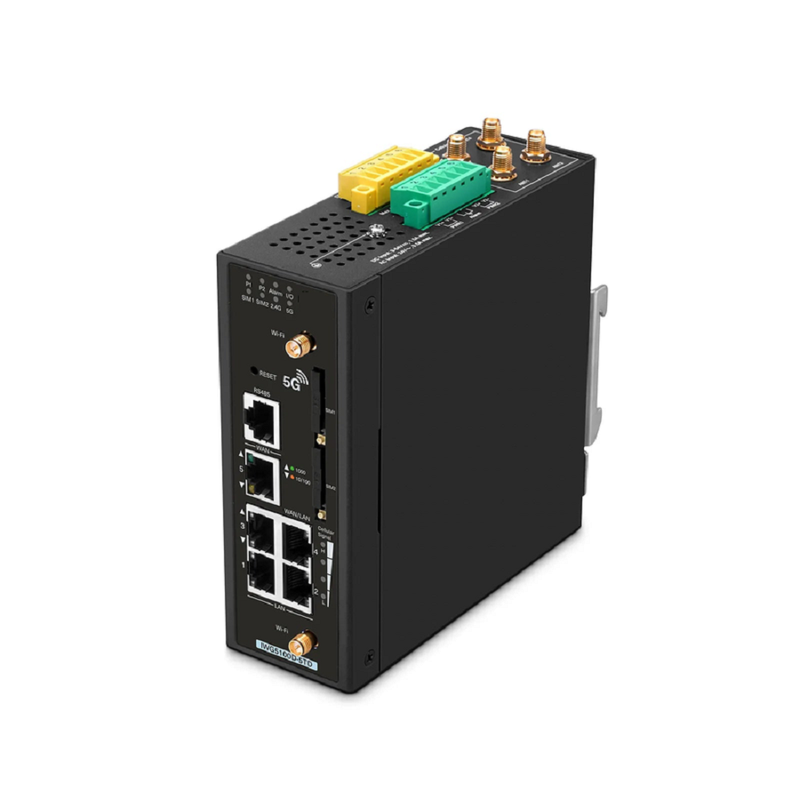 IWG5100D-5TD, 5-Port Gigabit Ethernet Industrial 5G NR Cellular Wireless Gateway, with 5 x 10/100/1000BASE-T RJ45, 3 LAN Ports, 1 LAN/WAN Port, 1 WAN Port, Support Dual-SIM and IPSec VPN