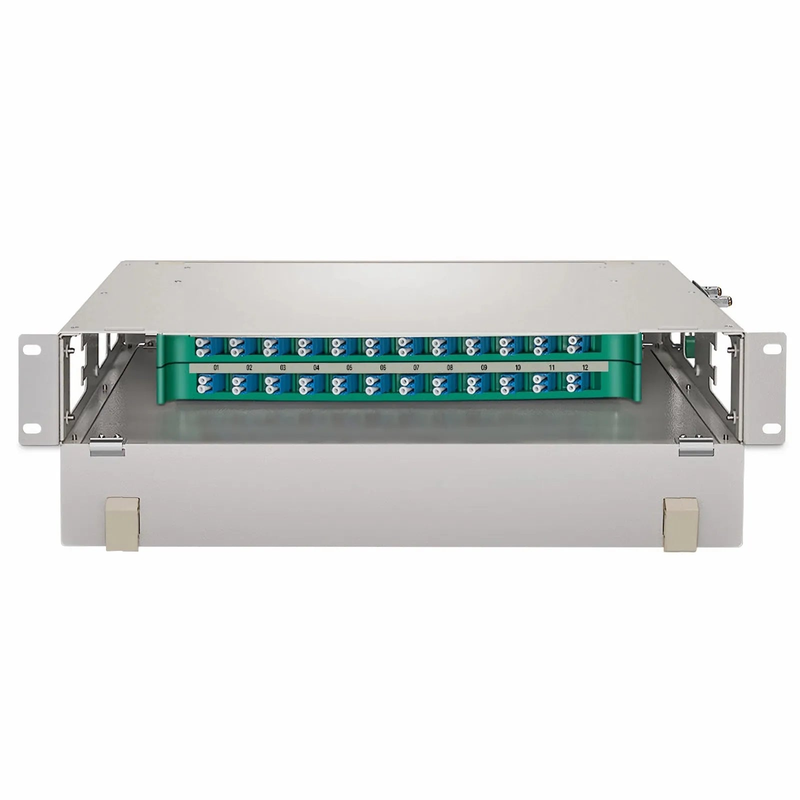 2U Rack Mount Fiber Optic Distribution Panel, 48 Fibers OS2 Single Mode, 24 x LC UPC Duplex (Blue) Adapter
