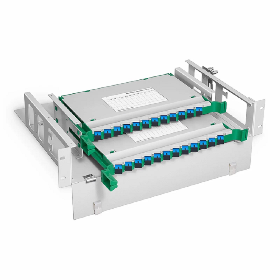 2U Rack Mount Fiber Optic Distribution Panel, 24 Fibers OS2 Single Mode, 24 x SC UPC Simplex (Blue) Adapter