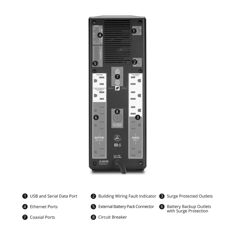APC Back-UPS Pro, 1500VA/865W, 120V, 10 x NEMA 5-15R Outlets, AVR, LCD, 1 Replaceable Battery Module Included, Tower