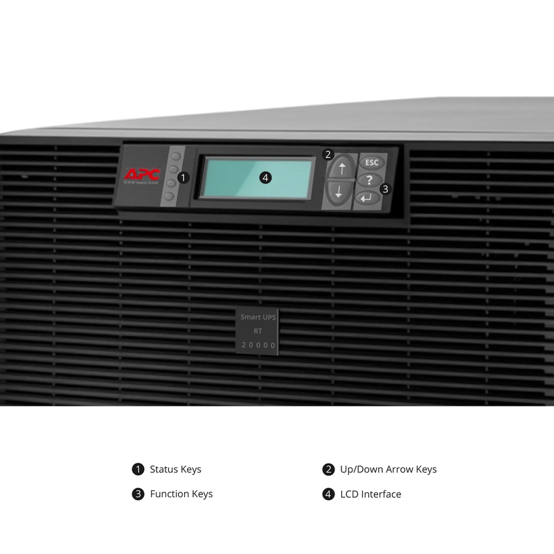 APC Smart-UPS RT, 20kVA/16kW, 208V, 4 x L6-20R & 2 x L6-30R NEMA Outlets, LCD & SmartSlot, 4 Replaceable Battery Modules Included, Rack 12U