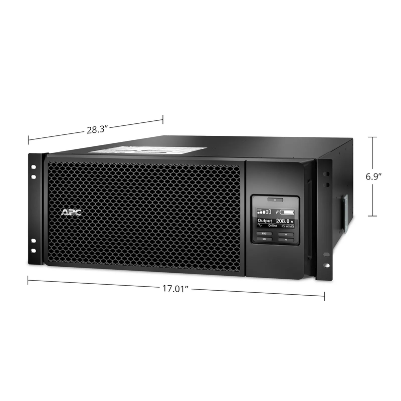 APC Smart-UPS On-line, 6kVA/6kW, 208V, 2 x L6-20R & 3 x L6-30R NEMA Outlets, Network Card & SmartSlot, 2 Replaceable Battery Modules Included, Rack 4U/Tower Convertible