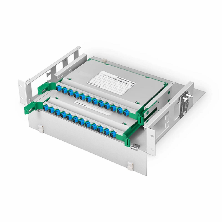 2U Rack Mount Fiber Optic Distribution Panel, 24 Fibers OS2 Single Mode, 24 x SC UPC Simplex (Blue) Adapter