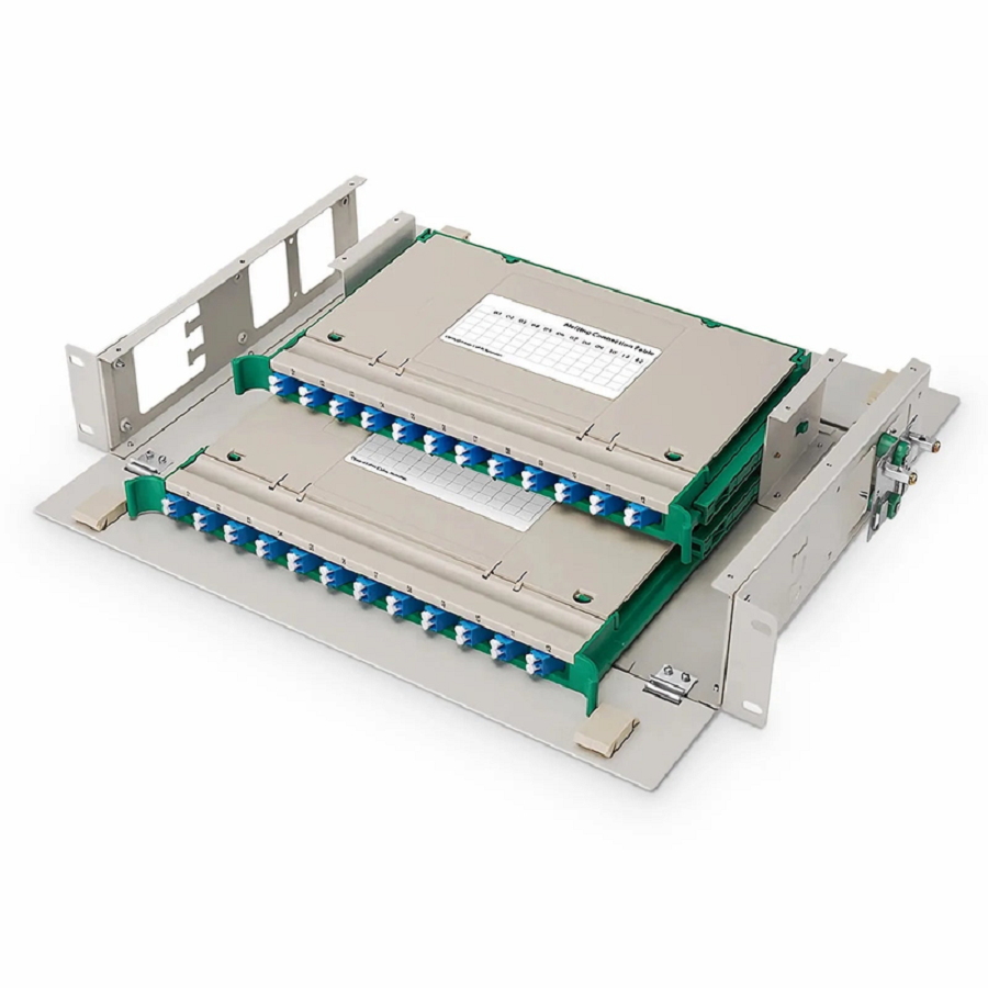 2U Rack Mount Fiber Optic Distribution Panel, 48 Fibers OS2 Single Mode, 24 x LC UPC Duplex (Blue) Adapter