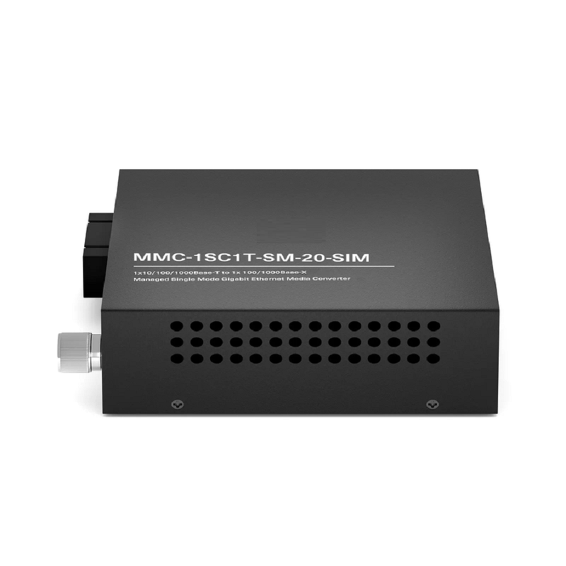 Managed 1x 10/100/1000Base-T RJ45 to 1x 100/1000Base-X SFP Gigabit Ethernet Media Converter, Slide-in Module, American Plug Standard