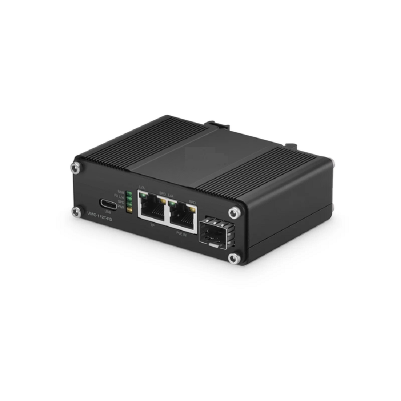 Unmanaged 2 x 10/100/1000Base-T RJ45 to 1 x 100/1000Base-X SFP Gigabit Ethernet PoE+ PD with USB DC Output Media Converter